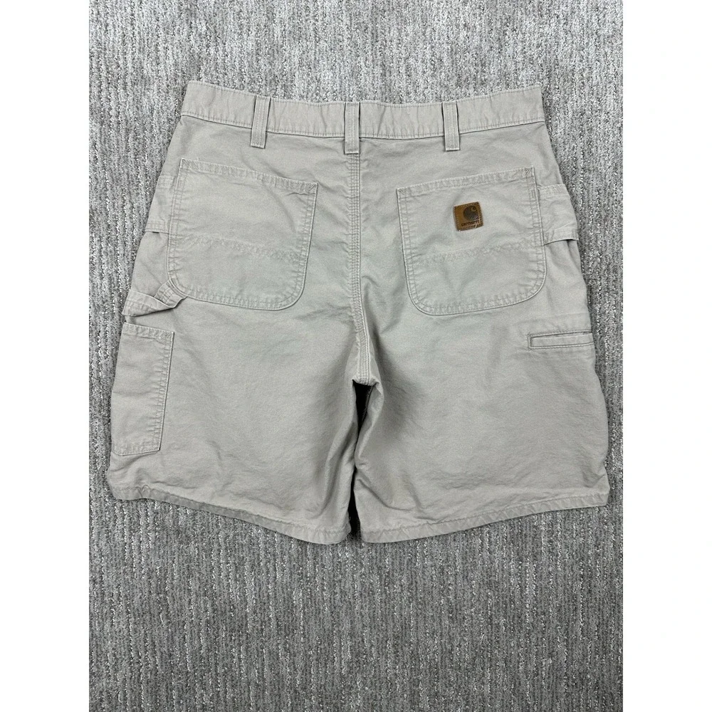 Vtg Y2K Carhartt Double Knee Carpenter Shorts Mens 34 Beige Leather Tag B201 Tan